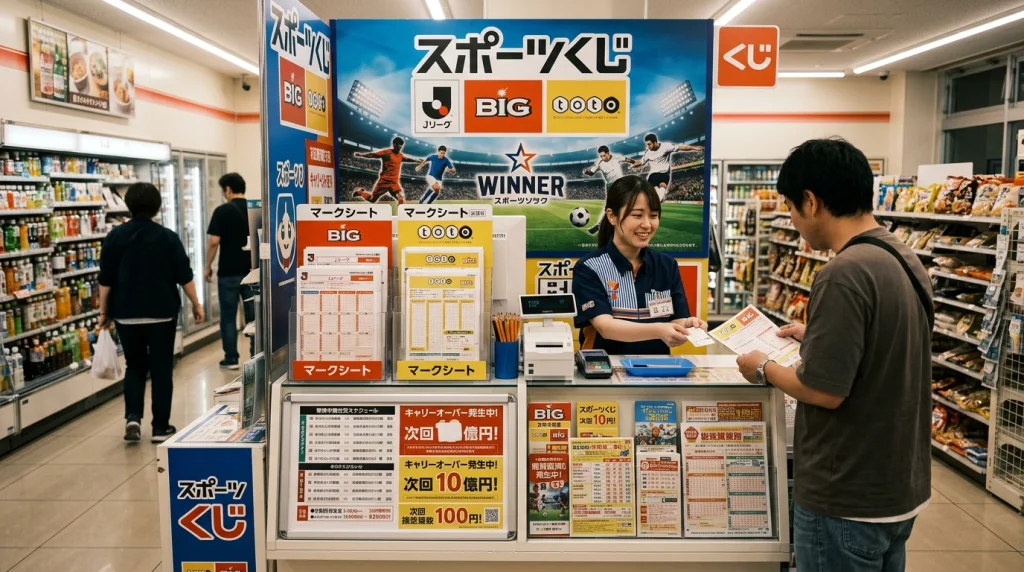 Boleto del Toto japonés con partidos de la J-League seleccionados para el pronóstico semanal
